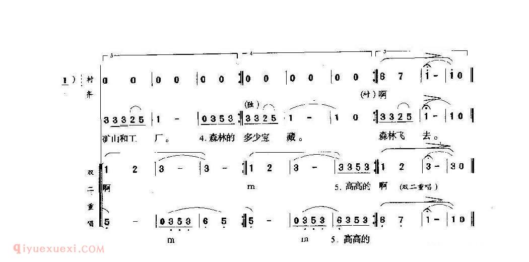 中外童声合唱歌曲简谱【我们的田野】 