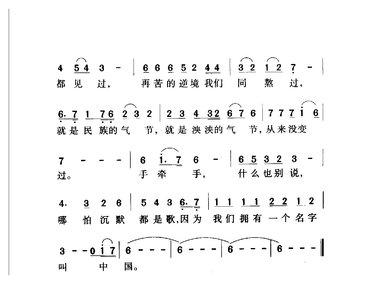 中国名歌[我们拥有一个名字叫中国]乐谱