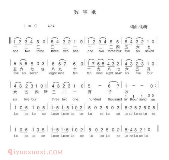 儿童歌曲《数字歌》简谱