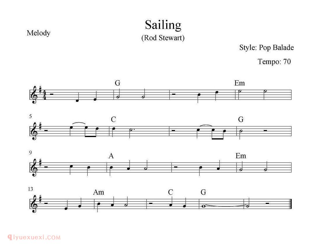 电子琴歌谱【Sailing 远航】五线谱