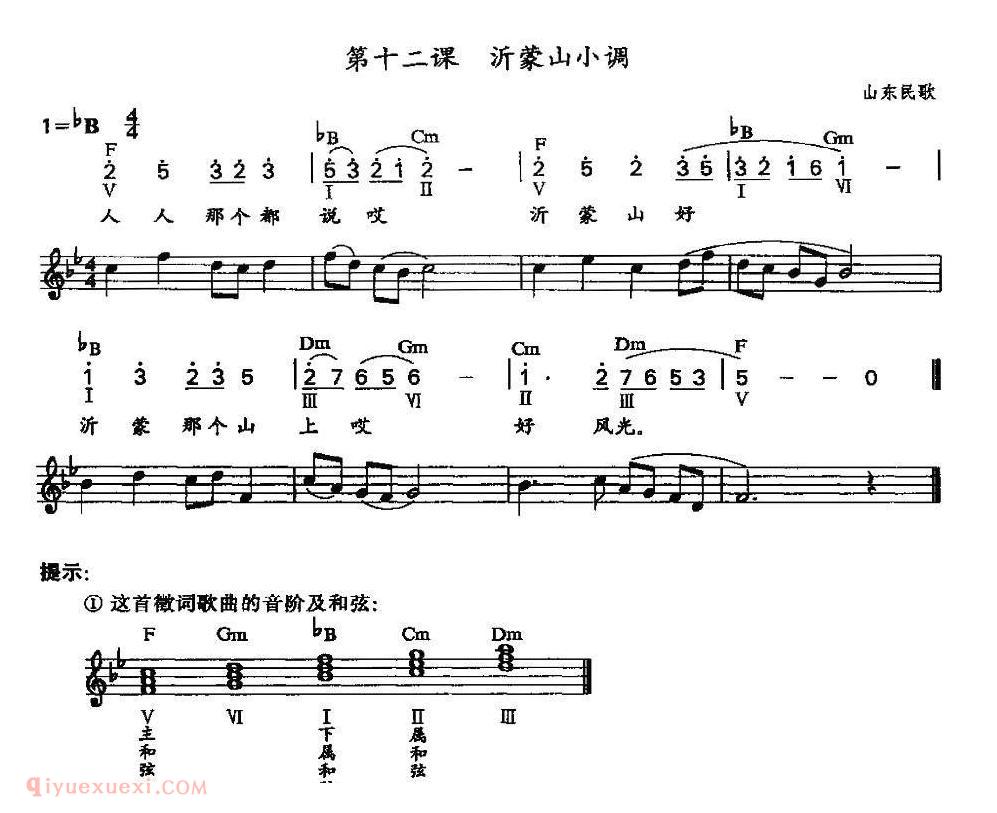 电子琴歌谱【沂蒙山小调】五线谱