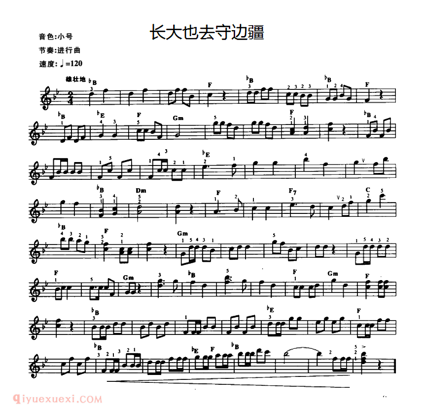 电子琴乐谱【长大也去守边疆】五线谱