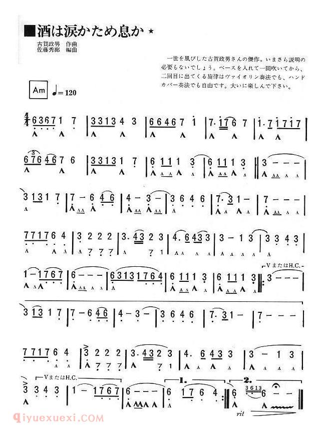 口琴乐谱【泪和酒】简谱