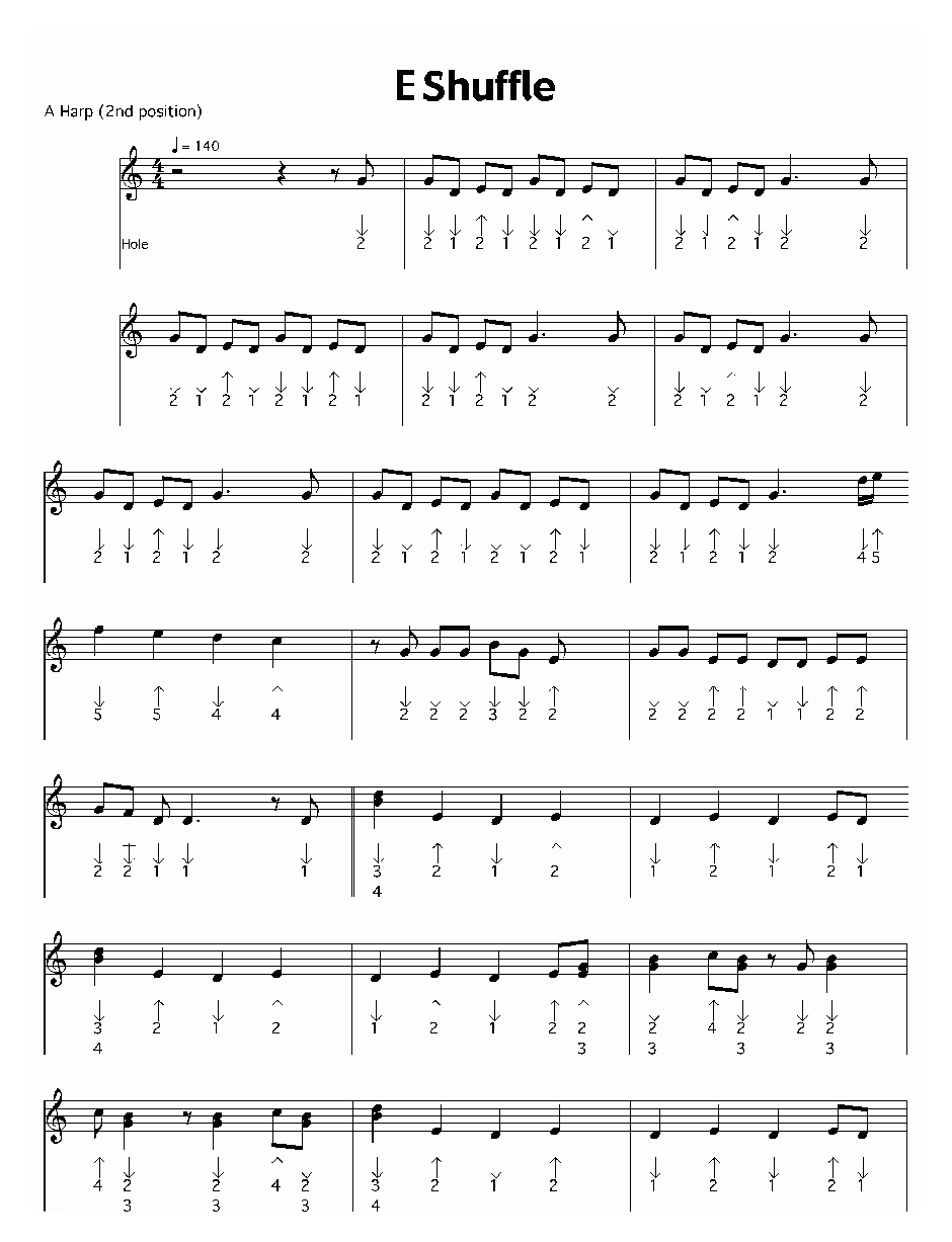 布鲁斯口琴谱【E Shuffle】五线谱