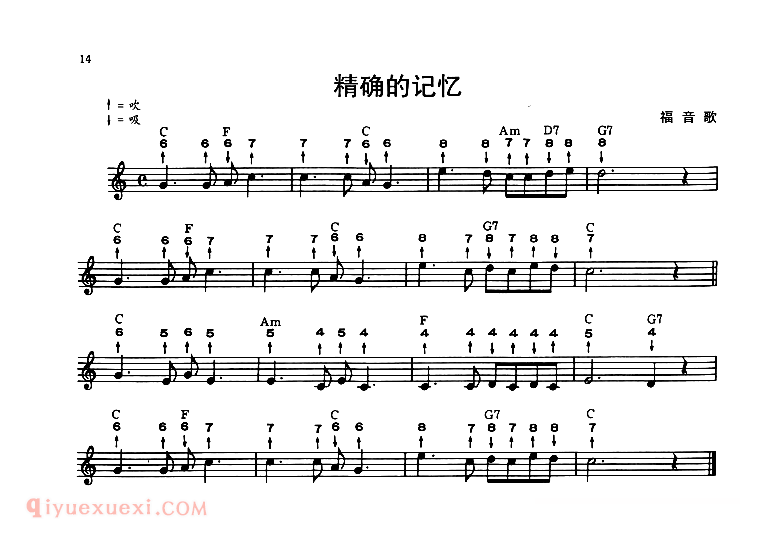 布鲁斯口琴乐谱【精确的记忆】五线谱与简谱