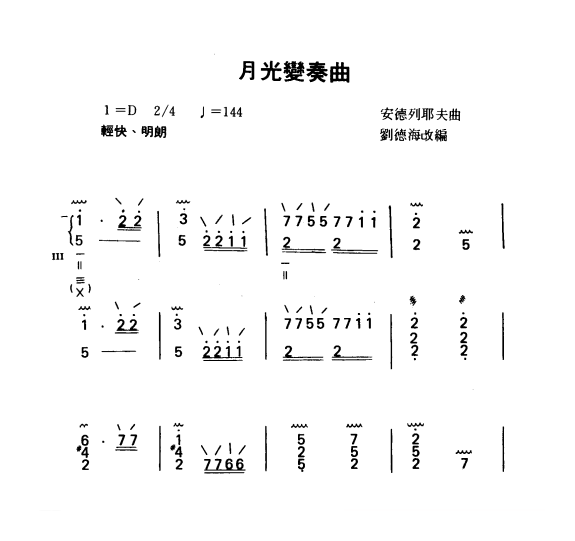 琵琶乐谱【月光变奏曲】简谱