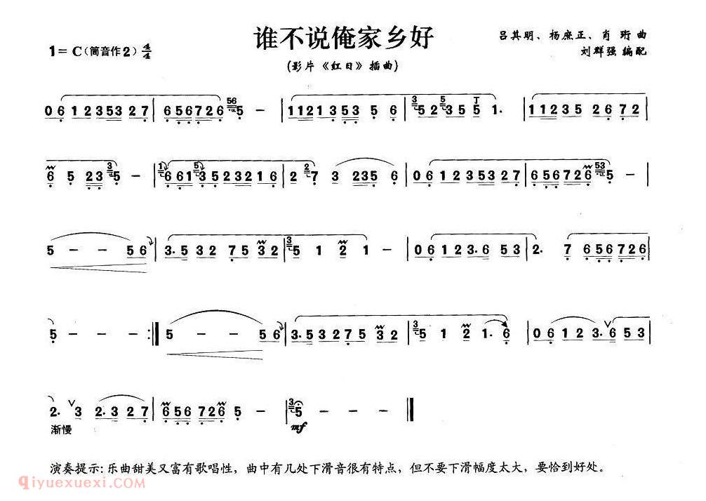 洞箫乐谱【谁不说俺家乡好】简谱