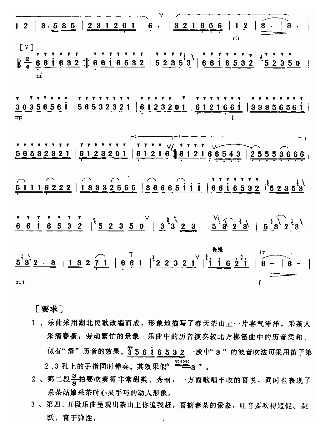 洞箫乐曲【春山采茶】简谱