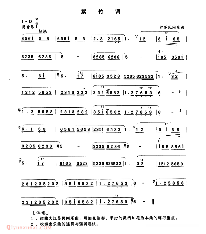 洞箫乐曲【紫竹调 4个版本】简谱