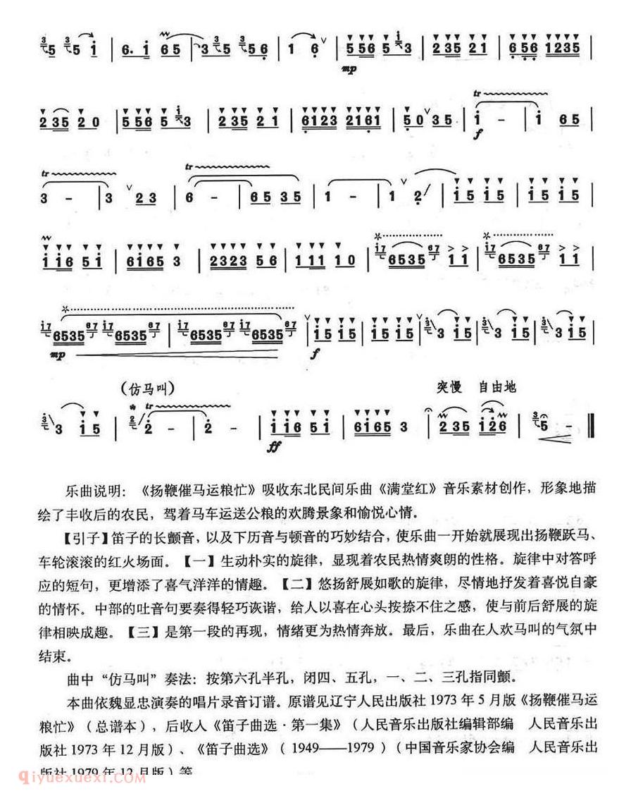 洞箫乐曲【扬鞭催马运粮忙】简谱