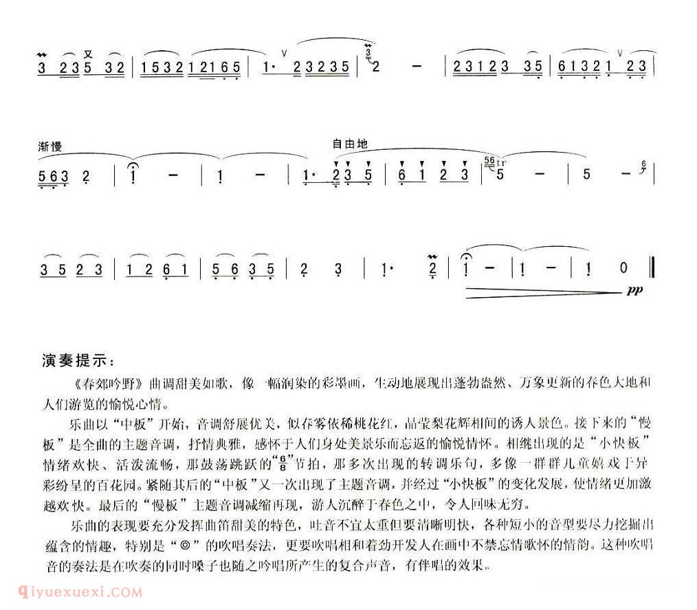 洞箫乐曲【春郊吟野】简谱