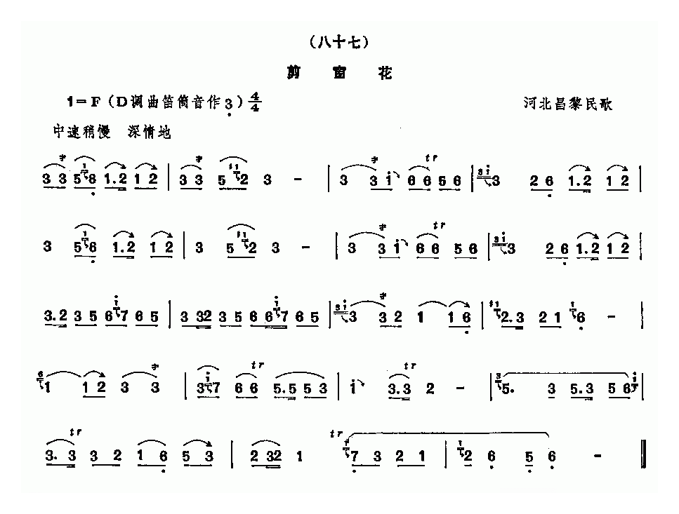 洞箫乐曲【剪窗花 河北昌黎民歌】简谱