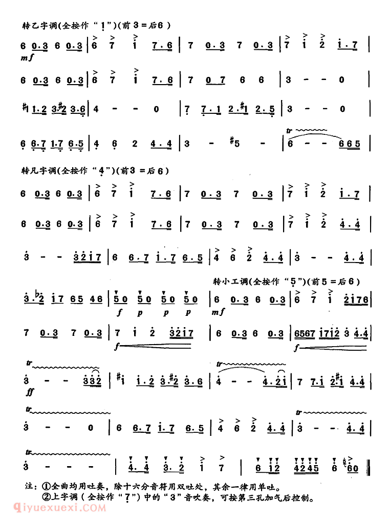 洞箫乐曲【练习曲】箫九级考级曲目简谱