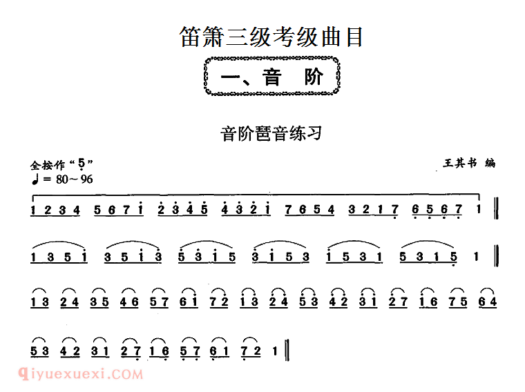 洞箫乐曲【音阶琶音练习】箫三级考级曲目简谱