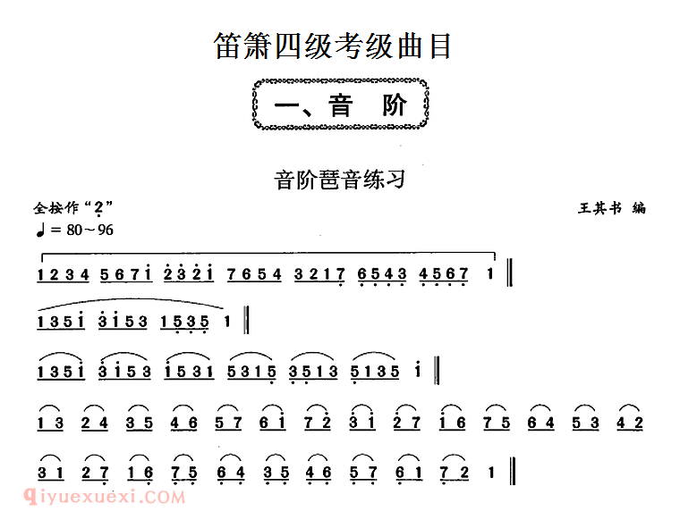 洞箫乐曲【音阶琶音练习】箫四级考级曲目简谱