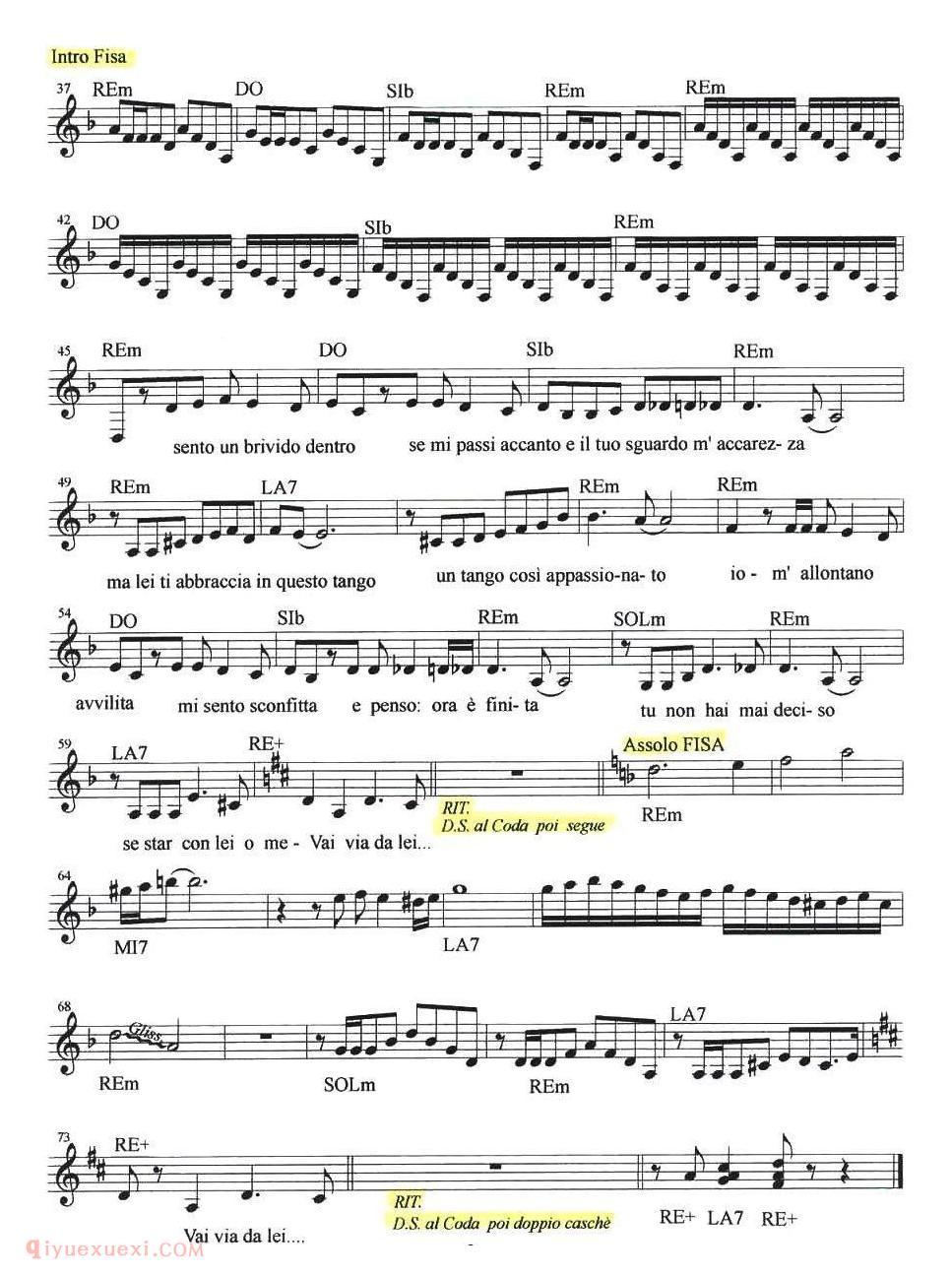 手风琴乐曲【VIA DA LEI】五线谱