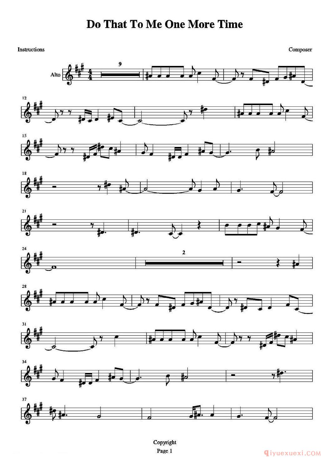 中音萨克斯【DO THAT TO ME ONE MORE TIME】五线谱