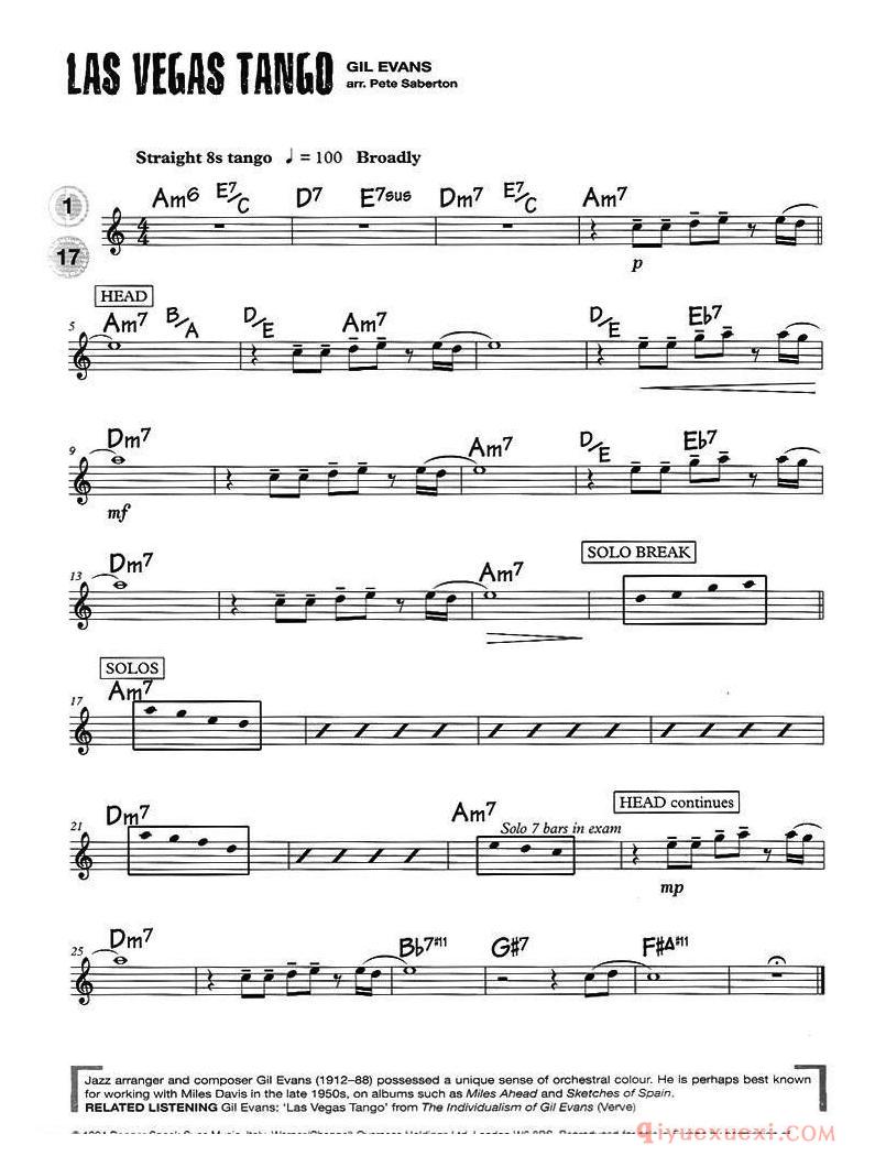 萨克斯谱【15首次中音爵士练习】五线谱