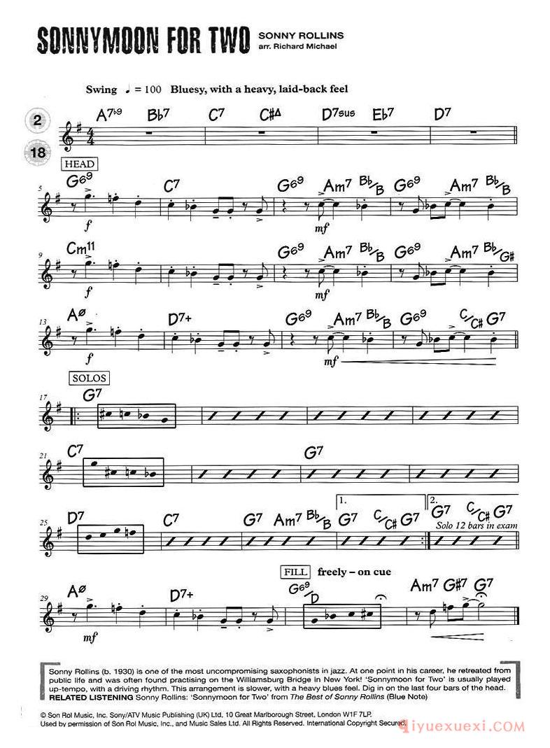 萨克斯谱【15首次中音爵士练习】五线谱