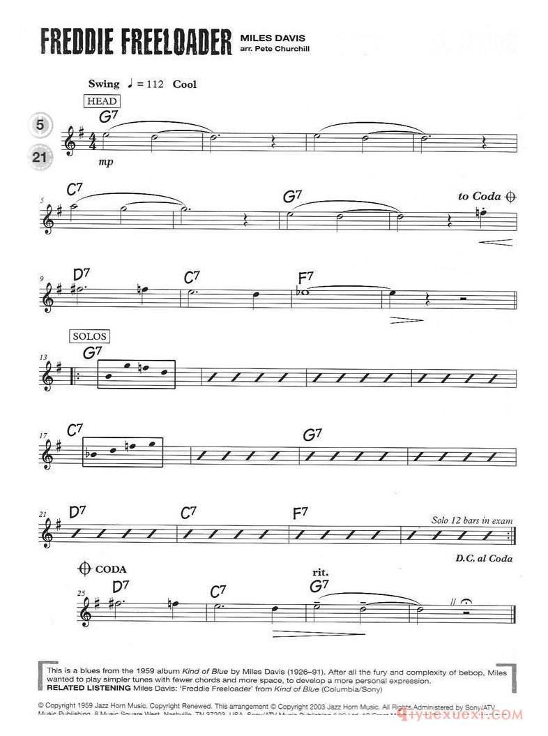 萨克斯谱【15首次中音爵士练习】五线谱
