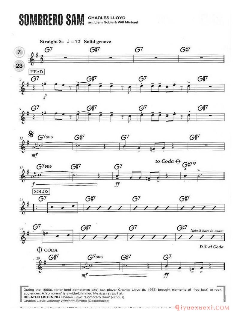 萨克斯谱【15首次中音爵士练习】五线谱