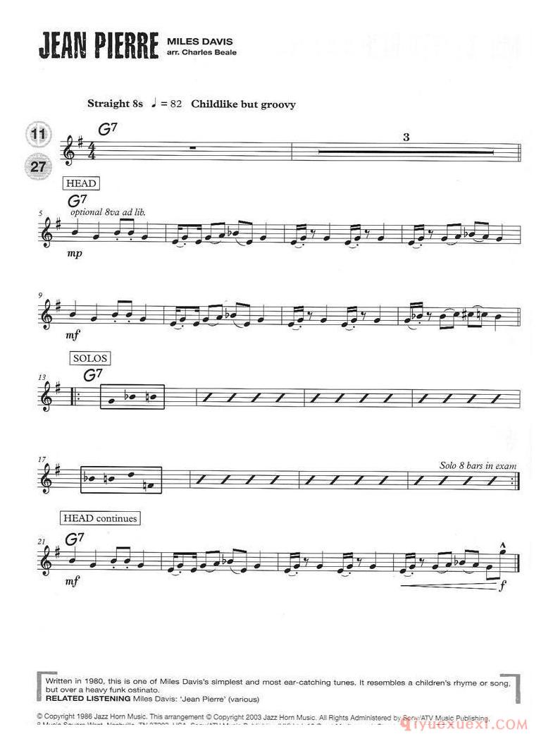 萨克斯谱【15首次中音爵士练习】五线谱