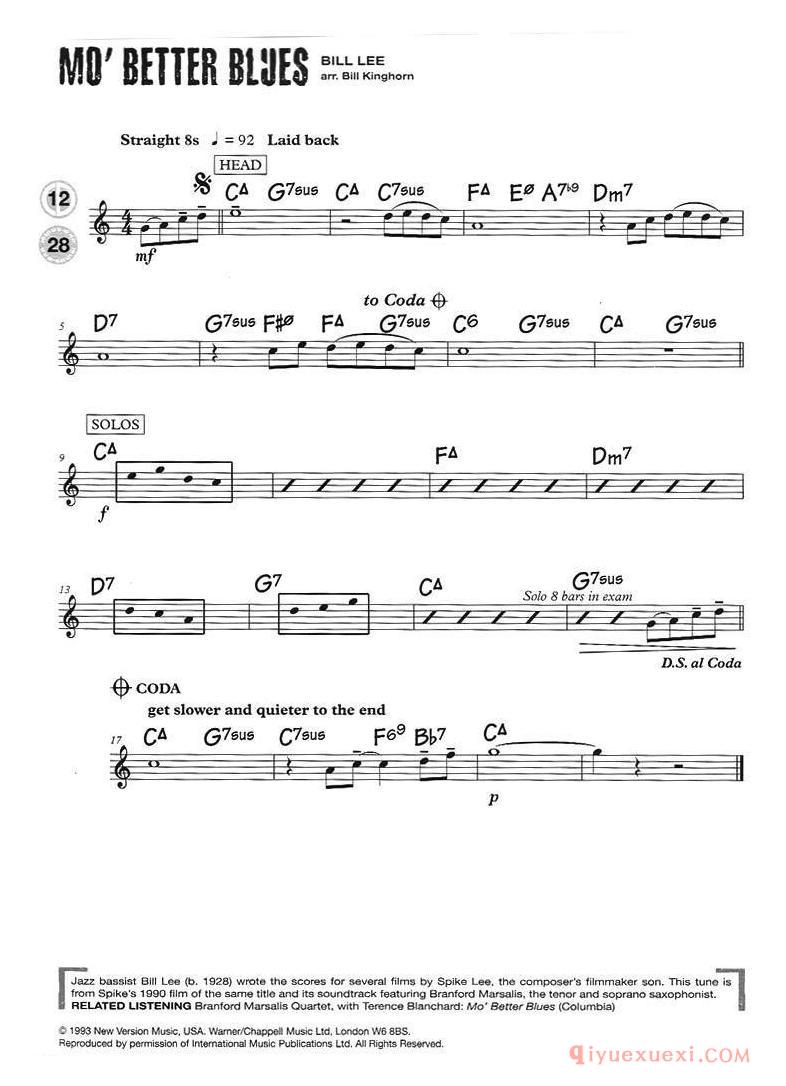 萨克斯谱【15首次中音爵士练习】五线谱