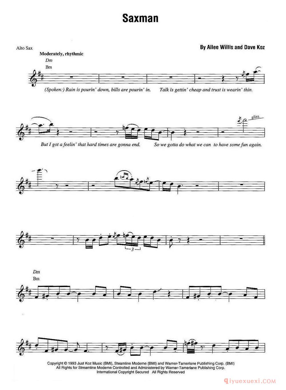 萨克斯谱《Saxman》五线谱