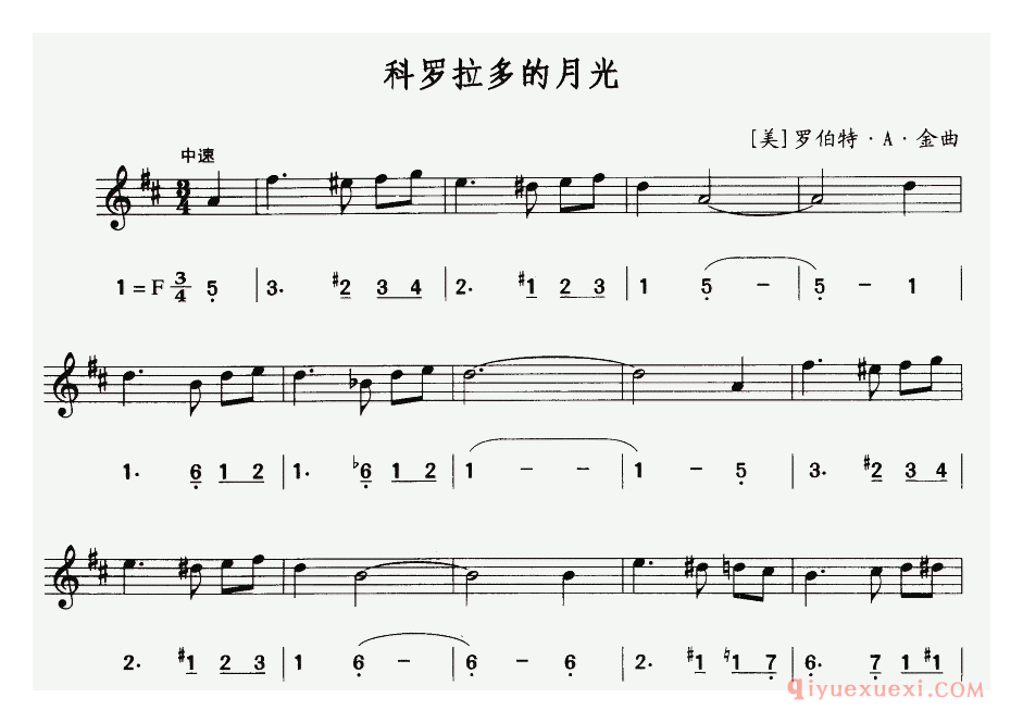 萨克斯谱《科罗拉多的月光》线简谱对照版