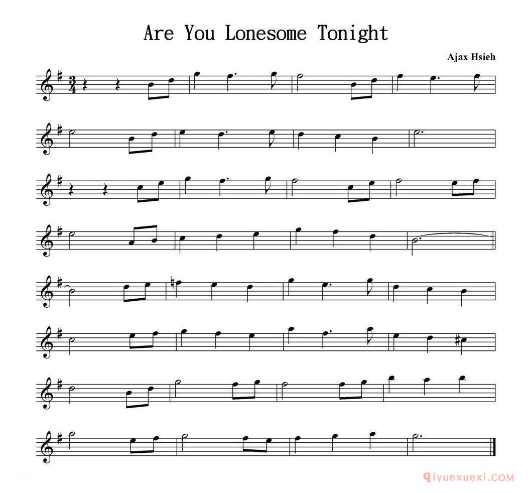 萨克斯谱《Are You Lonesome Tonight》五线谱