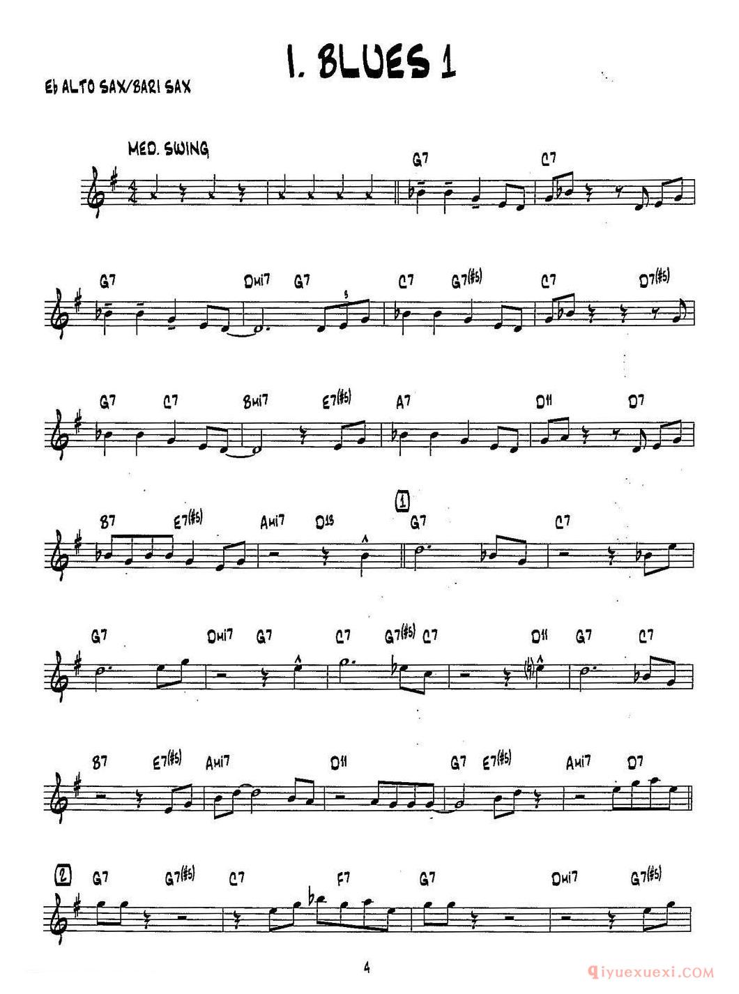 萨克斯谱《BLUES1 15首爵士练习曲之1》五线谱