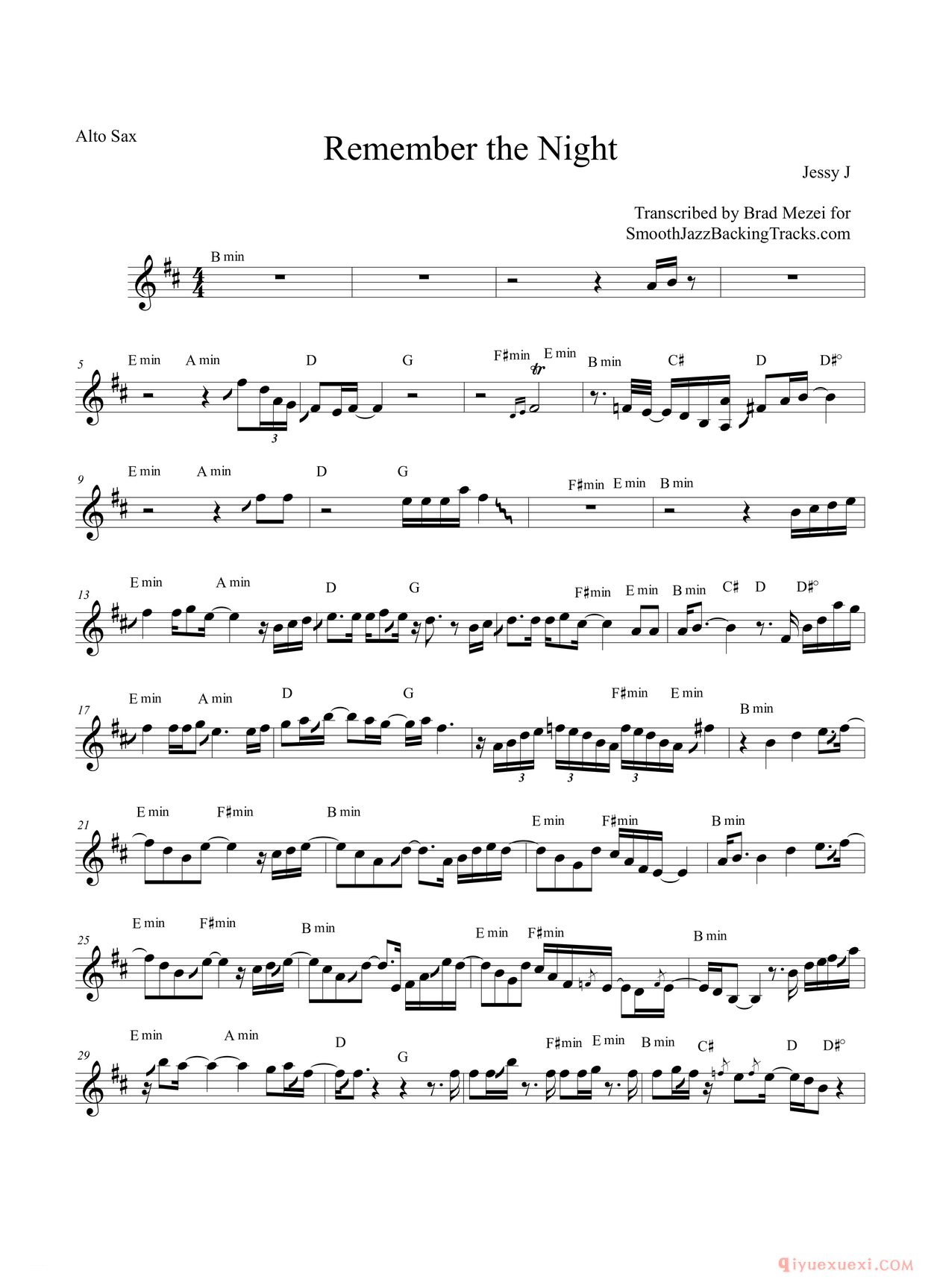 萨克斯谱[Remember The Nigh 中音萨克斯]五线谱
