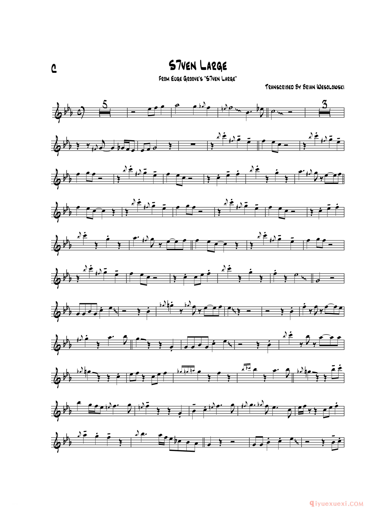 萨克斯谱[S7even Large/C]五线谱