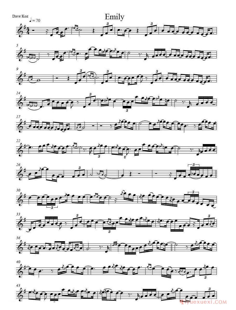 萨克斯谱《Dave Koz - Emily 戴夫·考兹 - 艾米丽》五线谱