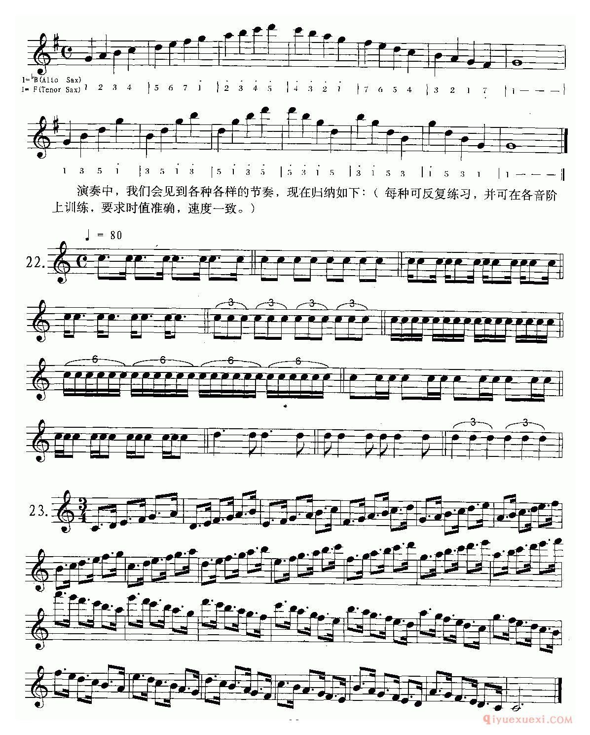 萨克斯谱《G大调基本练习曲》五线谱