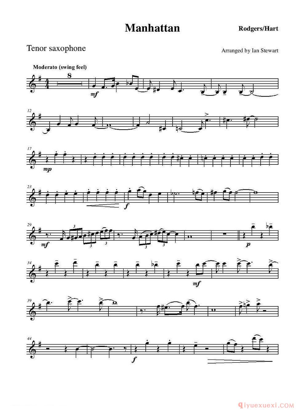 Manhattan Tenor Sax（四重奏次中音萨克斯分谱）