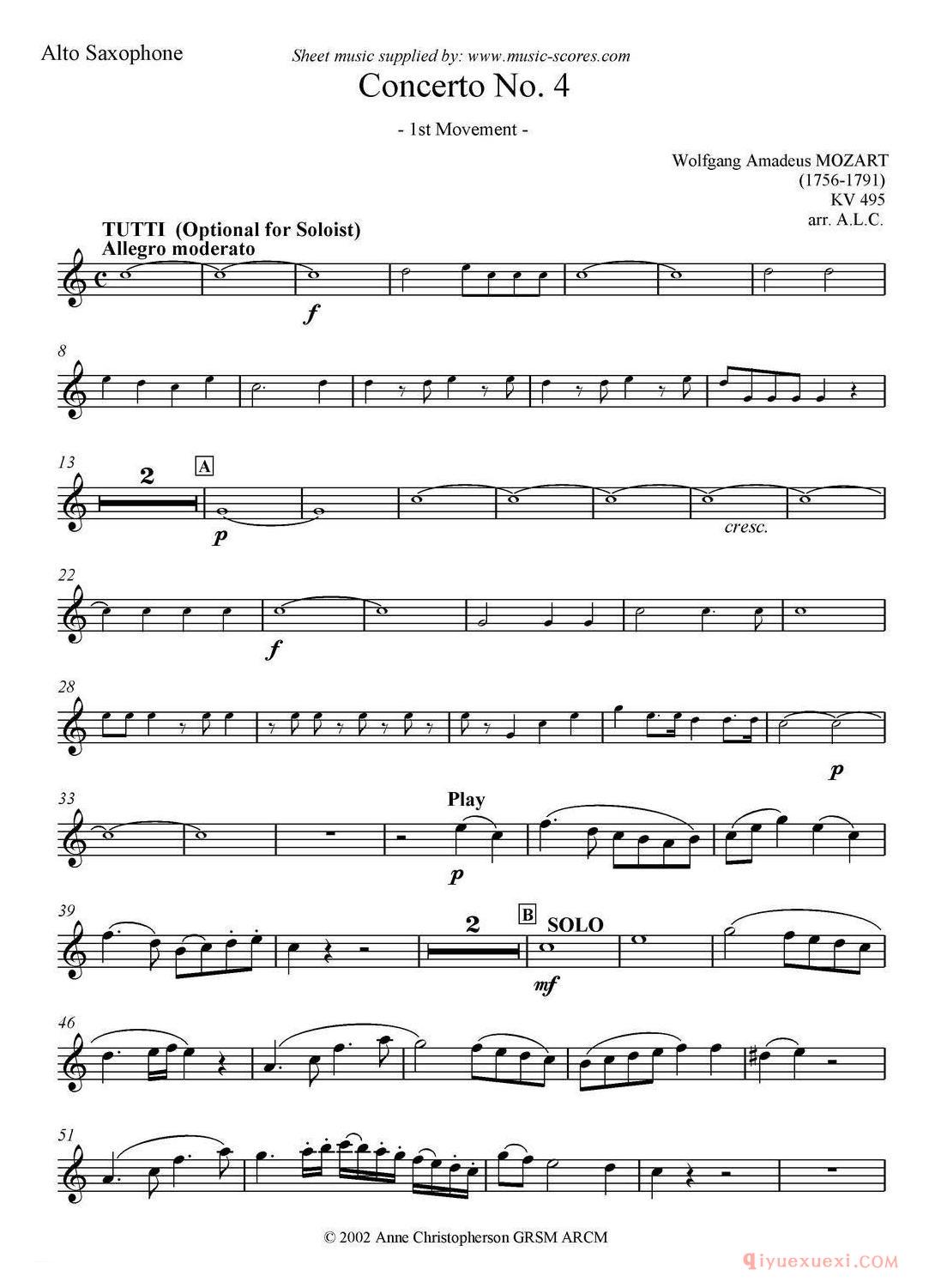 Mozart：Concerto KV495 No.4-1st（中音萨克斯）