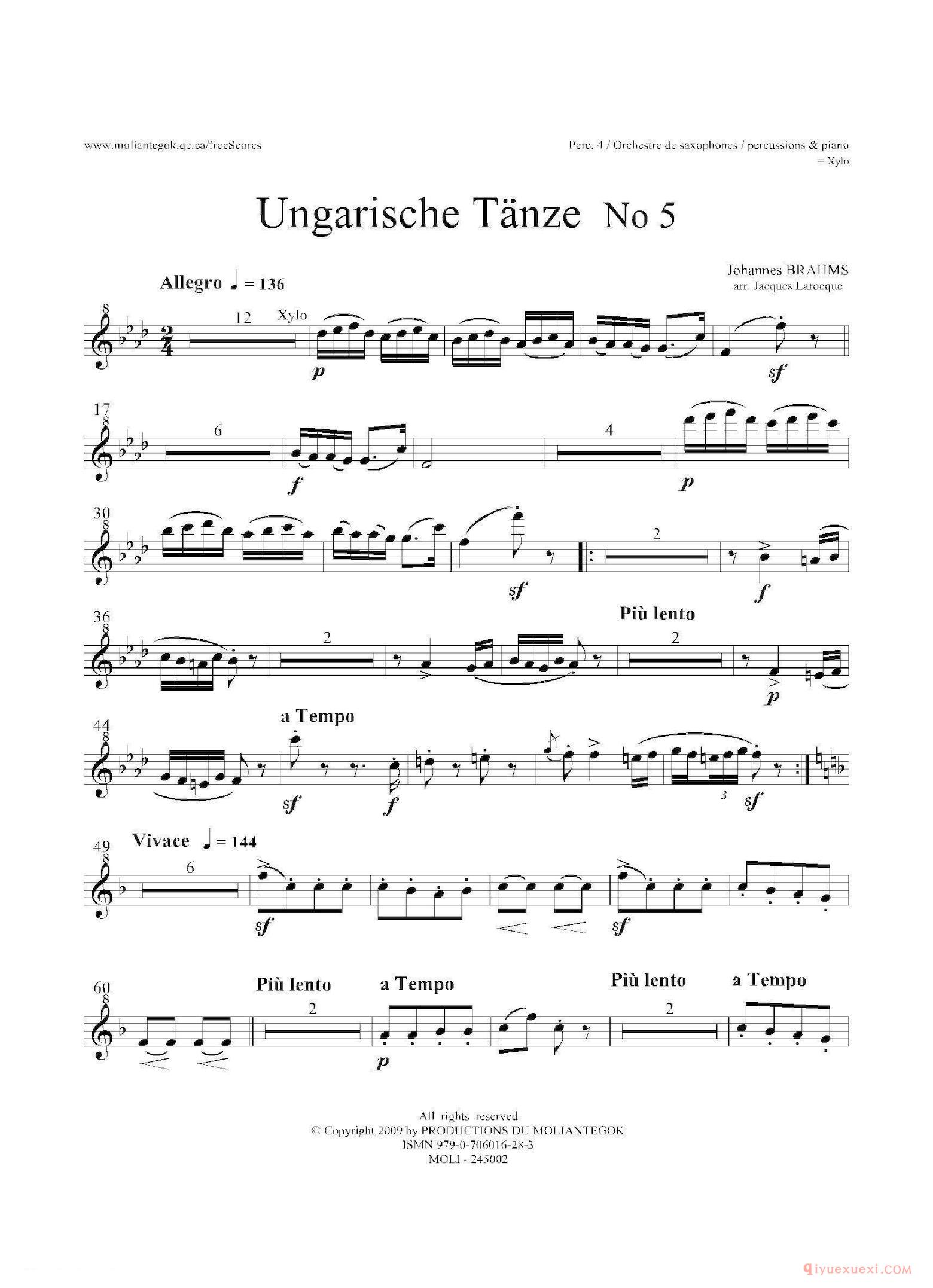 Ungarische Tnze No 5（十五重奏Perc.1-2-3-4-5​分谱）