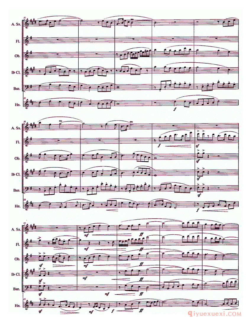 萨克斯谱《拔根芦柴花 萨克斯与木管五重奏》线简谱对照版