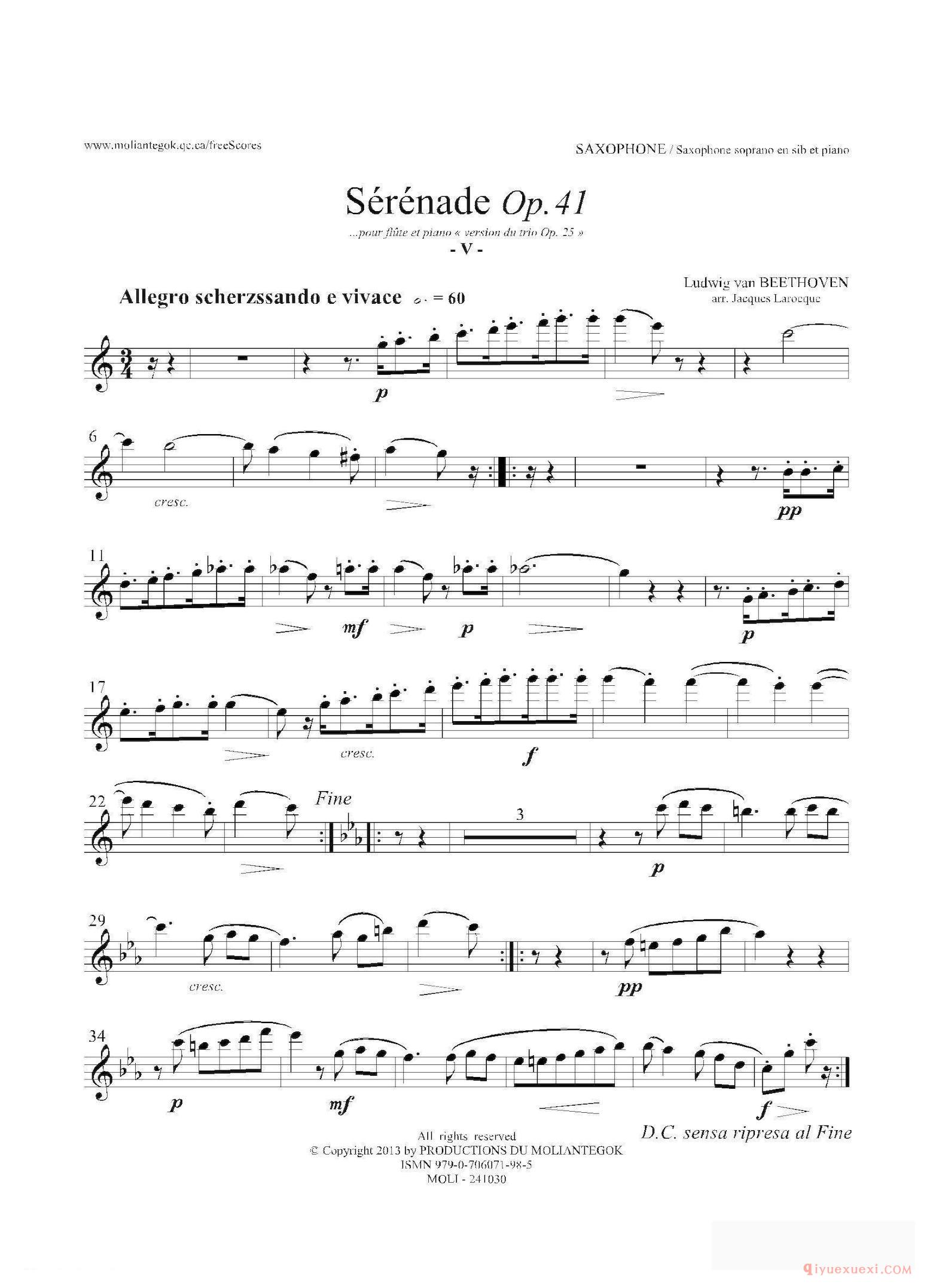 萨克斯谱[小夜曲 Op.41]高音萨克斯
