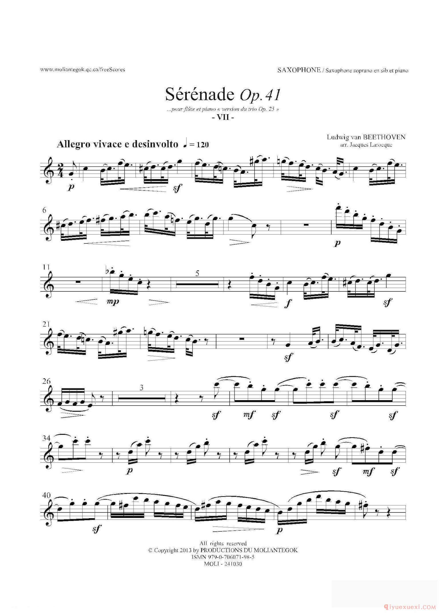 萨克斯谱[小夜曲 Op.41]高音萨克斯