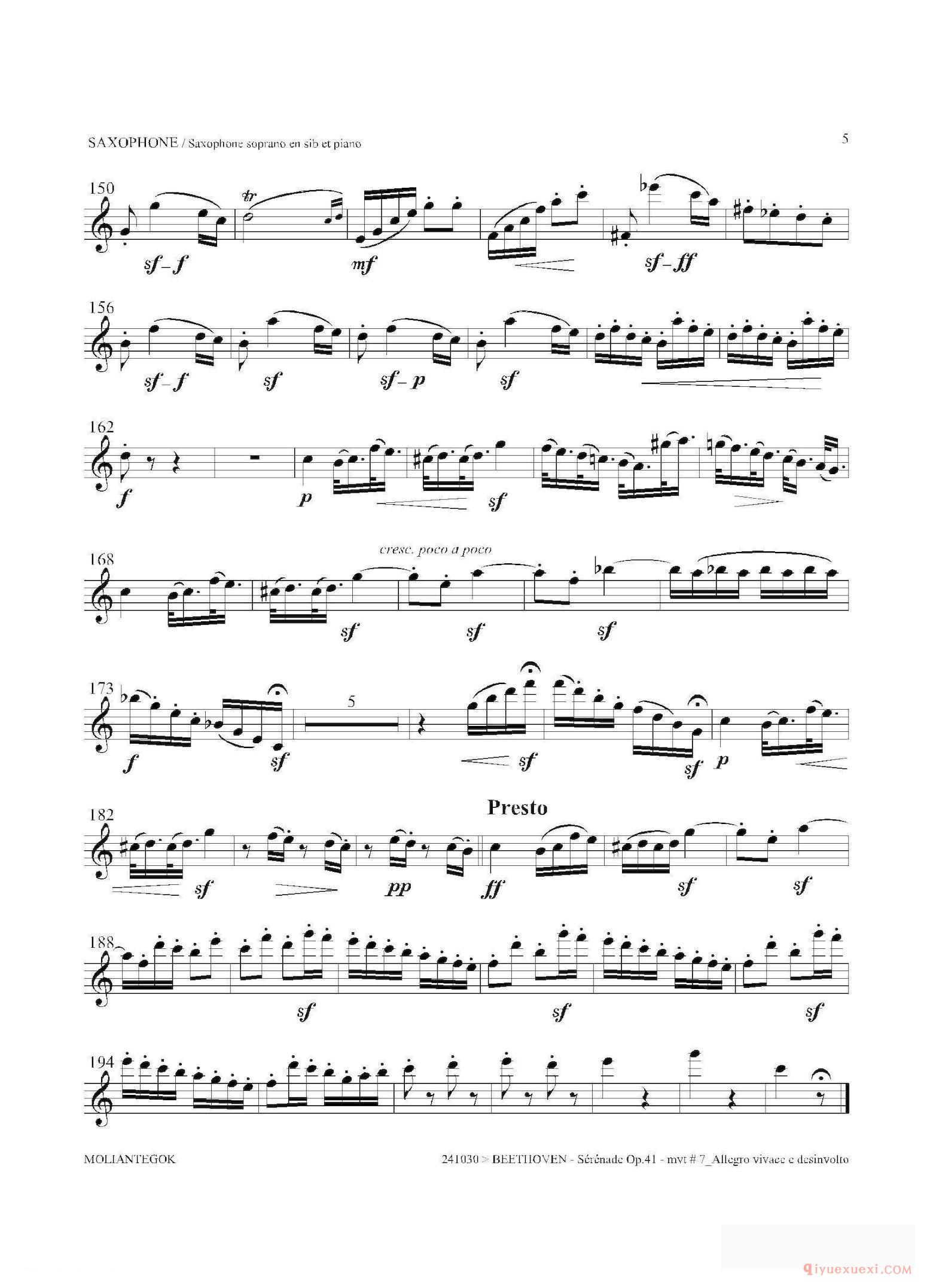 萨克斯谱[小夜曲 Op.41]高音萨克斯
