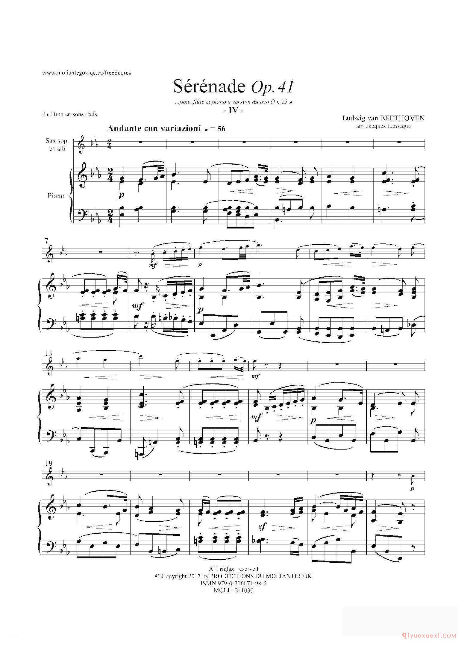 萨克斯谱[小夜曲 Op.41]高音萨克斯+钢琴伴奏