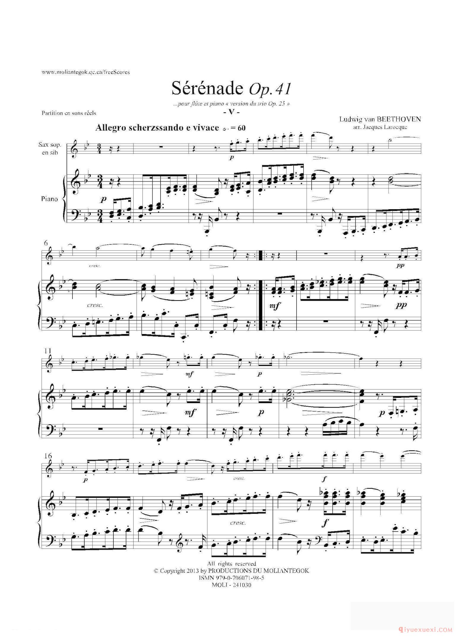 萨克斯谱[小夜曲 Op.41]高音萨克斯+钢琴伴奏