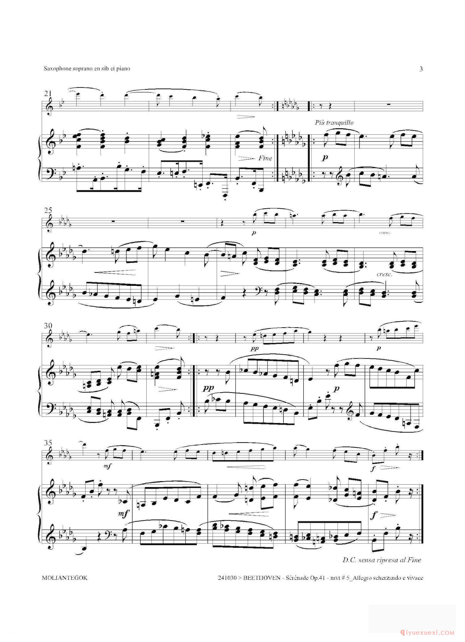萨克斯谱[小夜曲 Op.41]高音萨克斯+钢琴伴奏