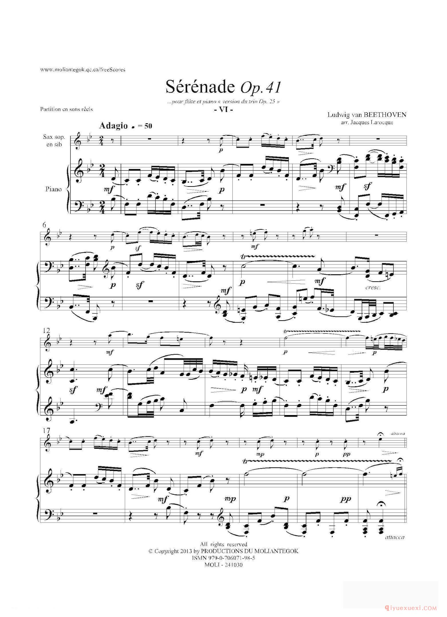 萨克斯谱[小夜曲 Op.41]高音萨克斯+钢琴伴奏