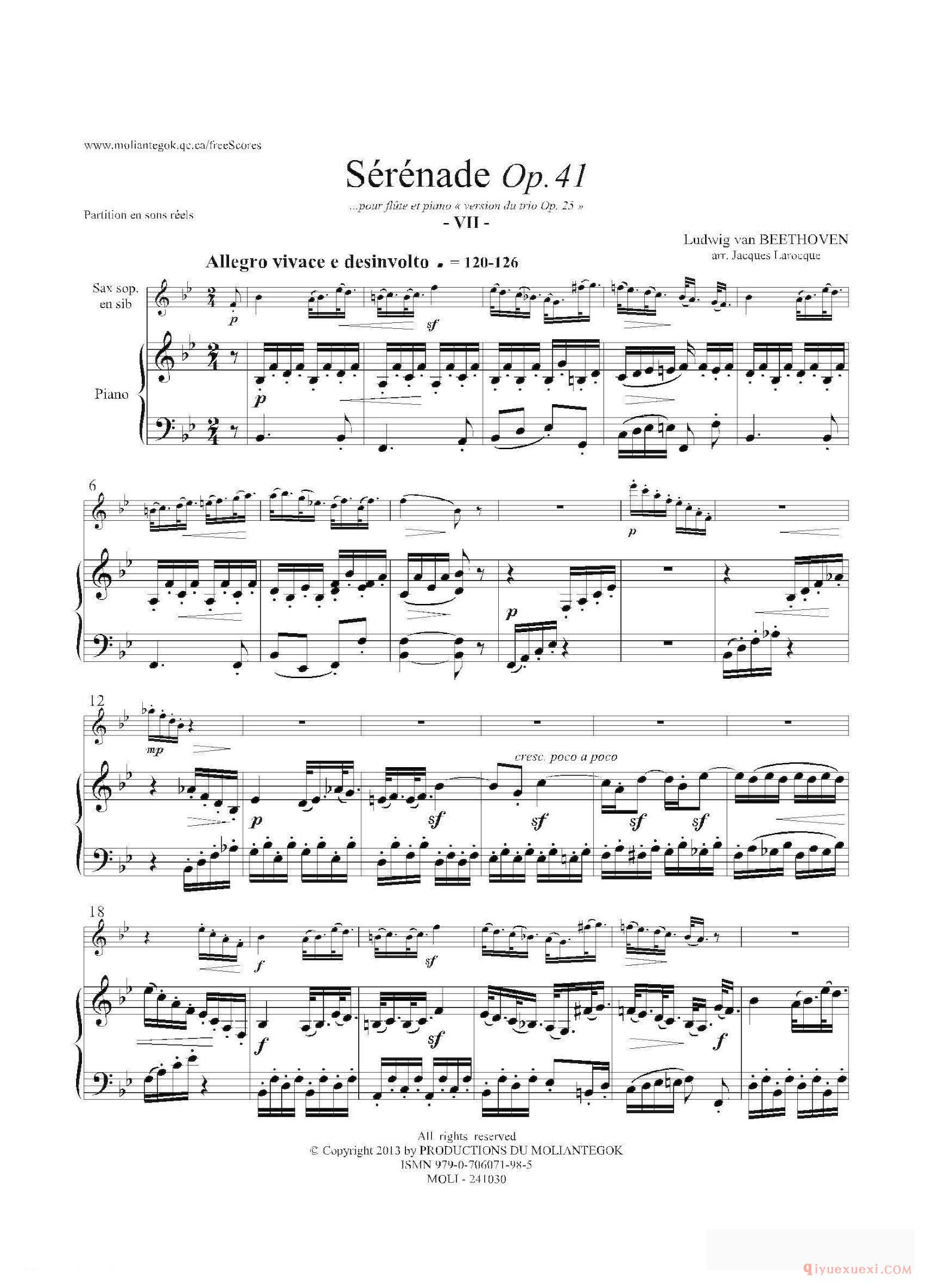 萨克斯谱[小夜曲 Op.41]高音萨克斯+钢琴伴奏