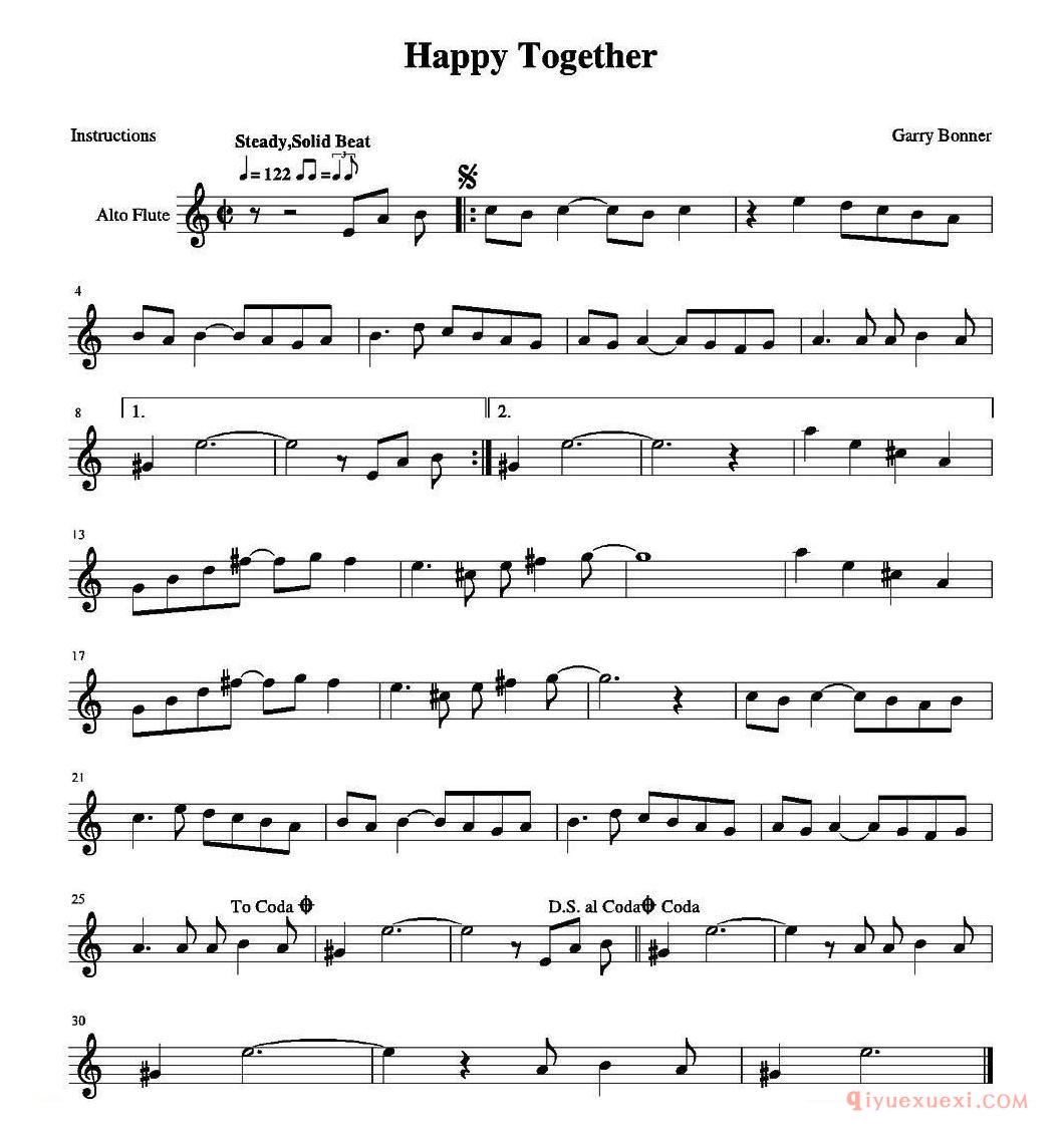 萨克斯乐谱[Happy Together]五线谱