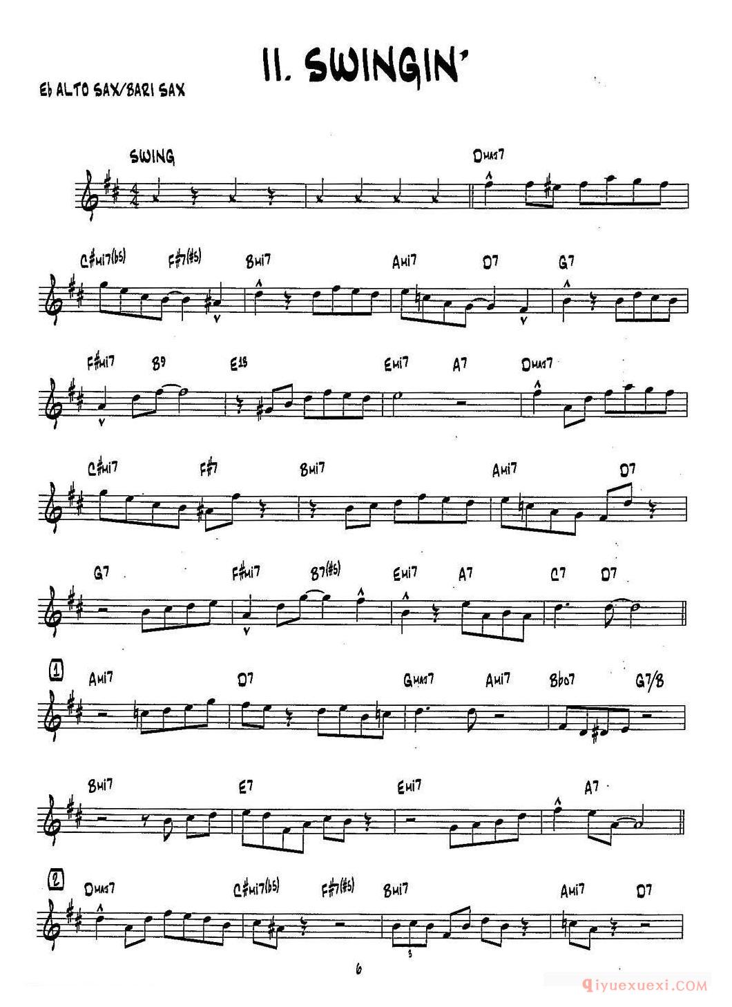 萨克斯乐谱[SWINGIN'1 15首爵士练习曲之2]五线谱