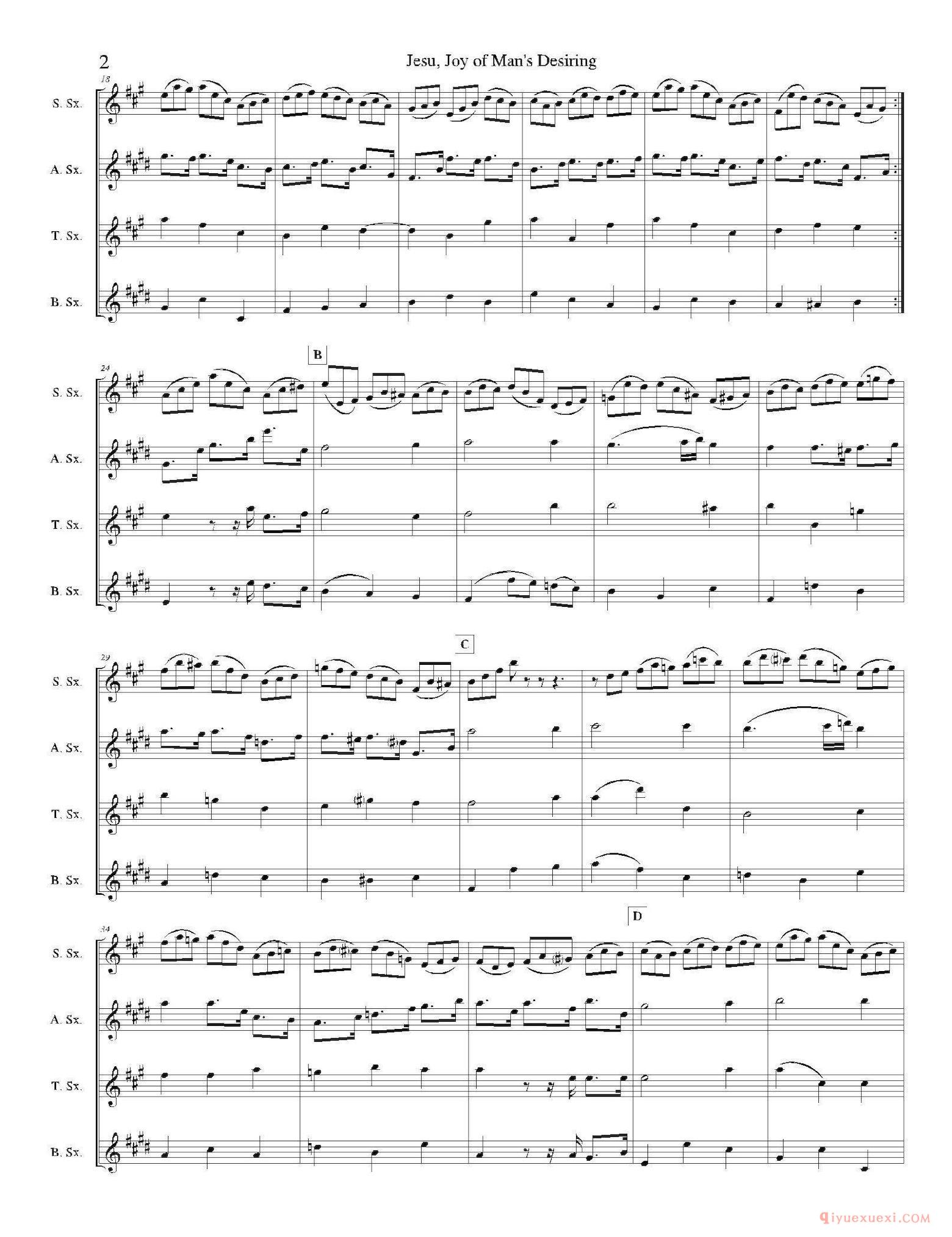 萨克斯乐谱[Jesu,Joy of Man's Desiring]四重奏